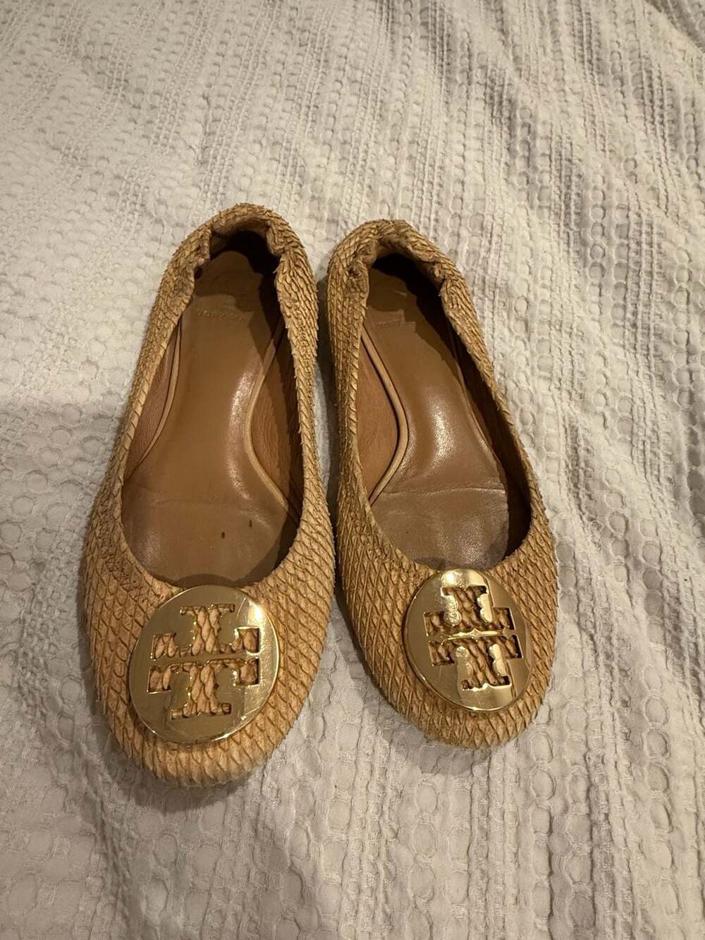 Tory Burch Logo Snake Embossed Leather Ballet Flats